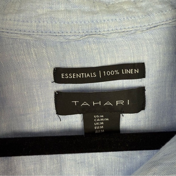 Tahari 100% linen Blue Button Down Shirt Medium - Picture 3 of 5